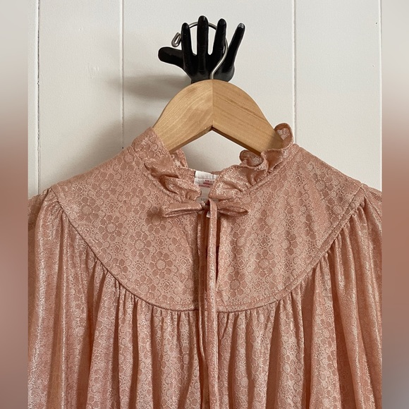 Vintage 70’s 7/8 Nude Blush Shimmery Floral Dress - Picture 1 of 11